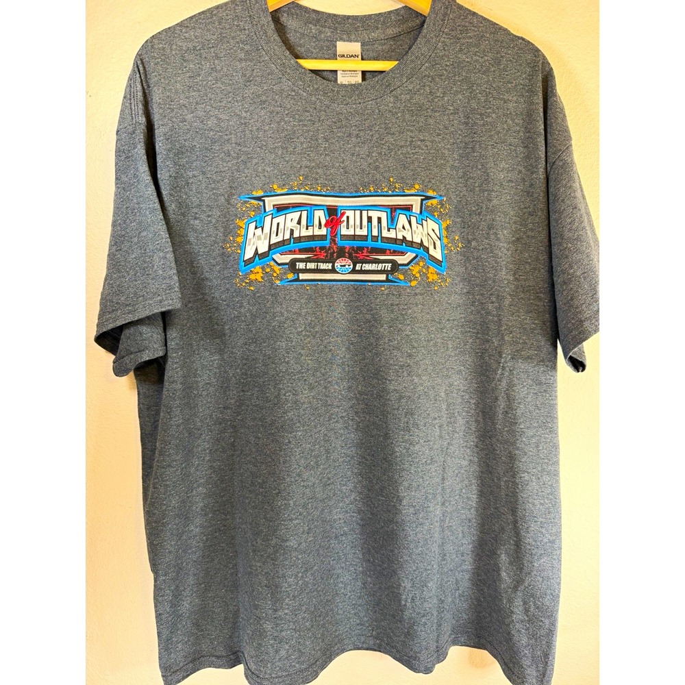 Gildan DriBlend XL Gray World of Outlaws Dirt Track Charlotte Castrol T-Shirt